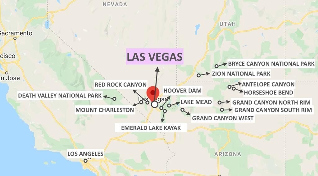 10 best Natural Excursions from Las Vegas Map 